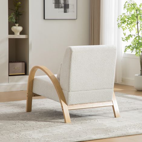 Fauteuil lounge en tissu scandinave – housse en chenille douce sur cadre en bois robuste, parfait pour salon et chambre – teinte ivoire (1/5)