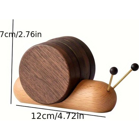Dessous de verre en bois massif écologique, motif escargot mignon, porte-tasses et porte-thé résistant à la chaleur, style dessin animé. (1/5)