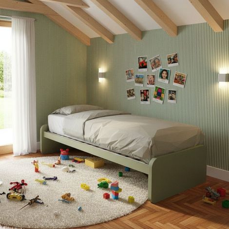 Letto singolo cameretta 80x190 con rete a doghe in acciaio e faggio - Salvia