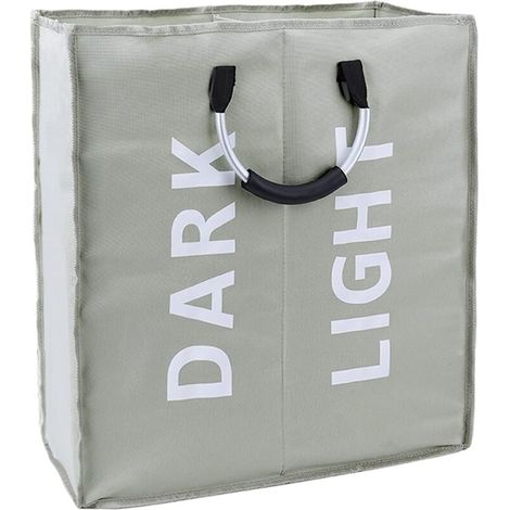Panier à Linge Pliable 2 Compartiment Corbeille à Linge Grande Tissu Impermeable avec Poignée Panier de Rangement Gris pour Chambre