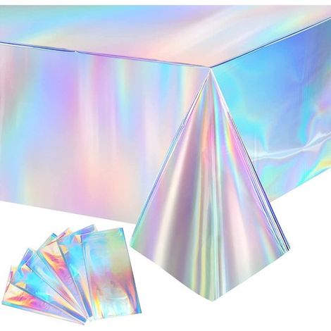 Set di 6 tovaglie da festa con effetto olografico arcobaleno (137x274 cm) – Idrorepellenti, ideali per feste glitterate, compleanni e feste a tema. (1/5)