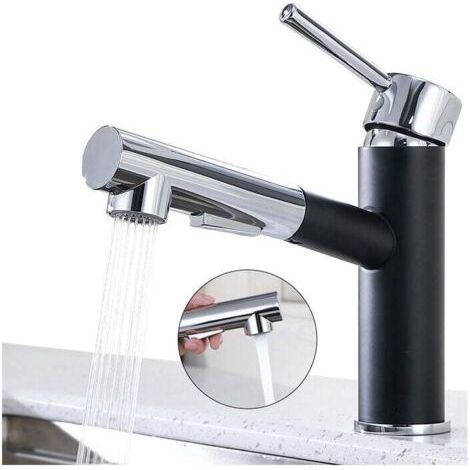 BUNTHAUS Mitigeur de Cuisine avec Douchette Extractible Robinet de Cuisine 2 Jets Mitigeur d'Evier Rotatif à 120° en Acier Inox Durable Noir et Chromé