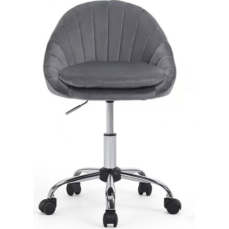 Chaise de bureau ergonomique en velours gris foncé avec roulettes, hauteur réglable 46-56 cm (1/5)
