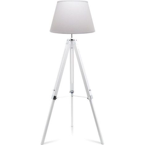 Lett - Pure - Lampadaire Trépied Bois 145 Cm - Pied Pin Blanc - Abat-jour Coton Blanc - Design épuré (1/2)
