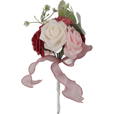 Bouquet de mariée en soie rouge romantique, fleurs artificielles pour décoration de fête et bouquet de demoiselle d'honneur. (1/5)