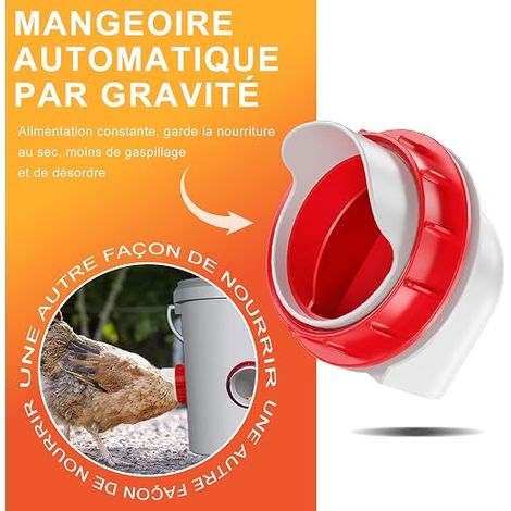Port Gravity Chicken Food Dispenser Red Lot4 Anti-waste gravity Pest control lids Adaptable buckets barrels bins Robust install (1/4)