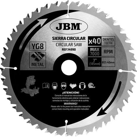 LAME DE SCIE CIRCULAIRE 40T 185mm. POUR MÉTAL POUR REF. 60022 JBM14990