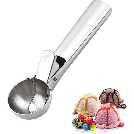 cuillère en acier inoxydable, cuillère à glace avec gâchette, cuillère à glace à fruits, cuillère à pastèque aux fruits (1/5)