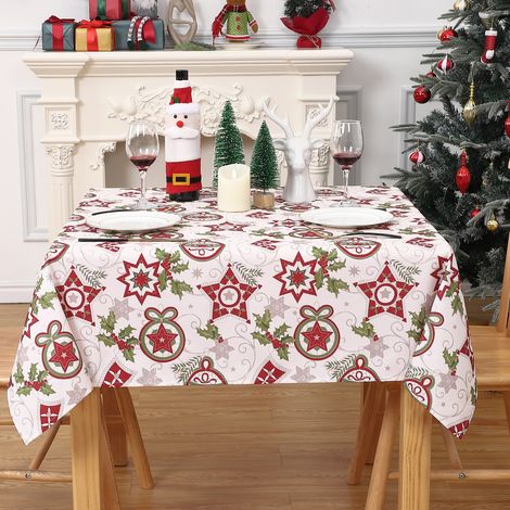 Nappe de Noël carrée imperméable en polyester, anti-taches & essuyable, pour repas de fête et décoration de table - 132 x 132 cm (52 x 52) - Motif étoile à cinq sections - Couleur: Christmas five-poin