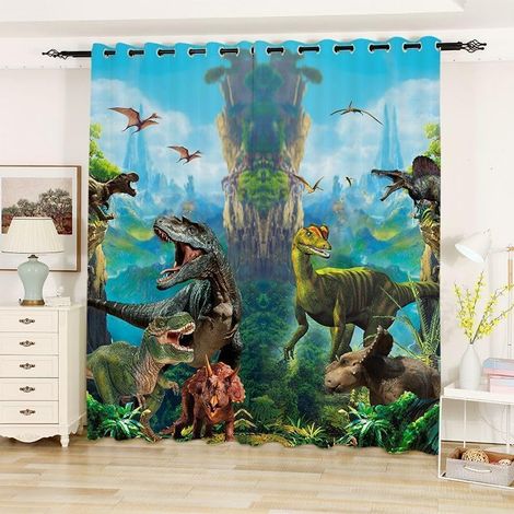 Motif Dinosaure Impression 3D Lot de 2 Rideaux Occultants, Dino Jungle Rideau Thermique Isolant Anti Froid, 75x166, Rideau Occultant avec Œillets - Rideau Fenetre - 75L X 166H cm (2 Panneaux) (1/5)
