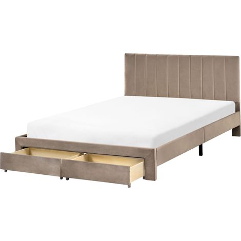 Bed with Storage Drawers Velvet LONZAC 140 x 200 cm (EU Double) Taupe