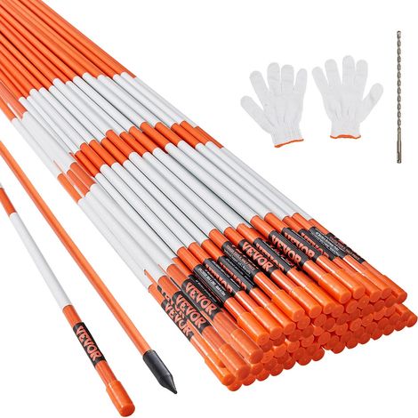 Marqueurs d'Allée Lot de 100 Piquets à Neige Fibre de Verre Orange 0,78x121,5 cm Grande Visibilité Bande Réfléchissante Foret Acier d'Installation 30 cm Gants de Protection pour Parkings, Allées (1/5)