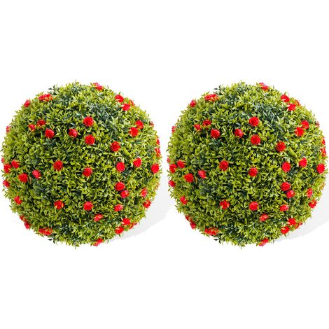 Boules topiaires artificielles réalistes – Plante synthétique avec fleurs rougeâtres – Décoration suspendue pour intérieur/extérieurérieur, maison, jardin, mariage – 2pcs, diamètre 42cm (1/5)