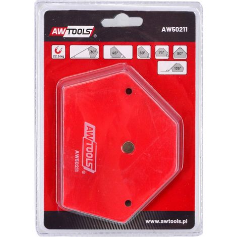 Awtools, Ángulo magnético de soldadura 22,5kg 88x116x16mm, para mantener piezas firmemente en posición durante la soldadura, alta fuerza magnética, diseño robusto y fácil de usar