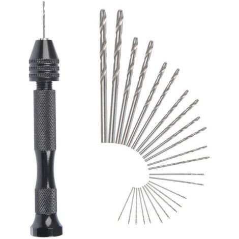 MIni perceuse à main Twist Drill Bits +25 micro forets hélicoïdaux sans fil en Aluminium Pin Vise Outils Rotatifs forets hélicoïdaux adjustable Pyrogravure Maison plastique trou cuivre (1/5)