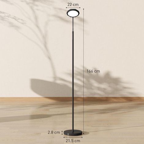 Lampadaire LED avec télécommande, tête pivotante, réglage de la luminosité et de la température, noir (1/5)