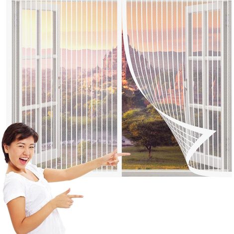Moustiquaire Magnétique pour Porte Fenêtre 168 x 134 cm Moustiquaire Fenetre Ajustable Anti Insecte Pliable pour Salon Fenêtre Balcon, Blanc (1/5)