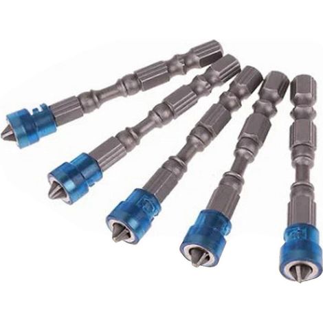 5-teiliges Set starker, professioneller magnetischer Kreuzschlitz-Elektroschraubendreherbits, blau, 65 mm