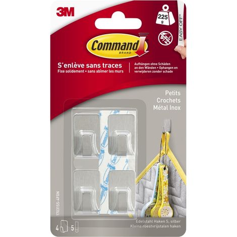 COMMAND Lot de 4 crochets adhésif Déco métal, COMMAND, argent 0.225 kg (1/5)