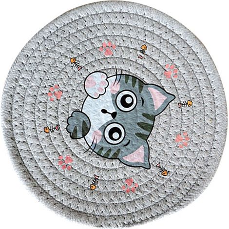 Set de table isolant 18cm gris clair chat, dessous de plat rond résistant à la chaleur, protection thermique pour cuisine et salle à manger, plaque isolante réutilisable. (1/5)