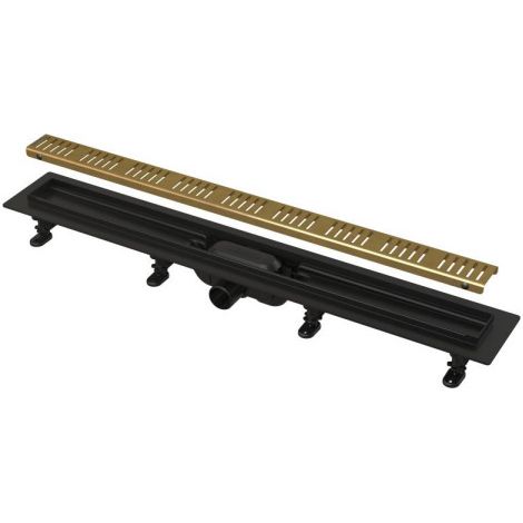 Alca - Plato de ducha Simple 75 cm, con borde para rejilla perforada, incl. rejilla, latón APZ10BLACK-750BRASS