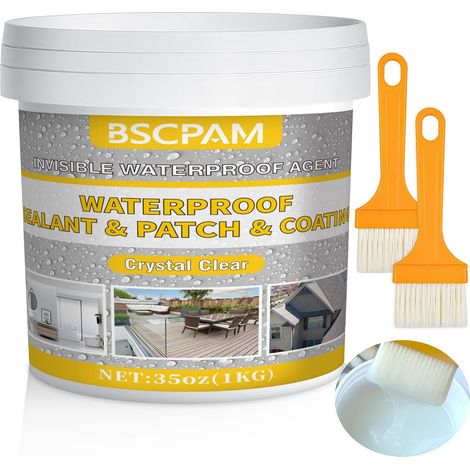 1KG Agent Imperméable Invisible,Membrane d'Étanchéité Waterstop,Joint Etancheite pour l'intérieur et l'extérieur,Waterproof Coating Transparent pour Terrasse,Facade,Toiture et Bain (1/5)