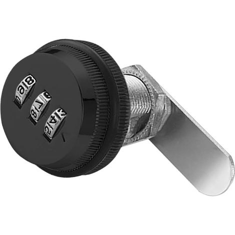 Serrure à came à code à 3 chiffres - 20 mm - En alliage de zinc - Pour boîte aux lettres, tiroir, porte, meubles - Noir (1/5)