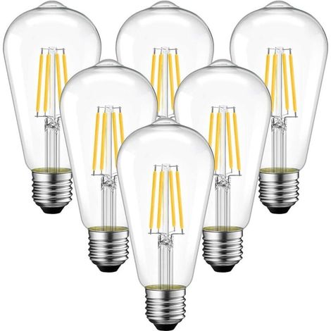 [6pcs] ampoule à filament led e27 4W vis lumière chaude transparente (3000K) (1/4)