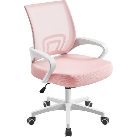 Yaheetech Sedia da Ufficio per Scrivania Ergonomica Reclinabile Girevole Altezza Regolabile con Rotelle Direzionale e Braccioli in Rete Traspirante Rosa