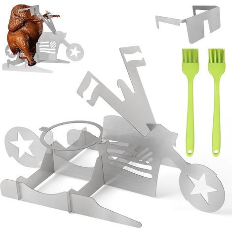 Support à Poulet Moto Acier Inoxydable Résistant Chaleur 33x16.5x12.7cm Porte-Canette pour Barbecue Four Extérieur Intérieur (1/5)