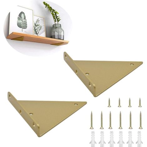 2pcs Triangle Steel Shelf Support Heavy Duty Triangle Hidden Shelf Bracket,Wall Mounted Floating Table Support for Shelf Brace Wall Hanging Bracket ((8x10cm/3,1x3,9 pouces,Gold) (1/5)