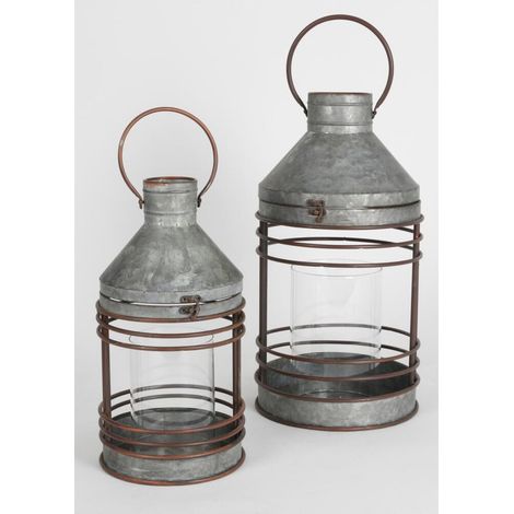 4x Garten Laternen 2er Set Zink Dekoration Beleuchtung Windlichter Balkon Außen (1/5)