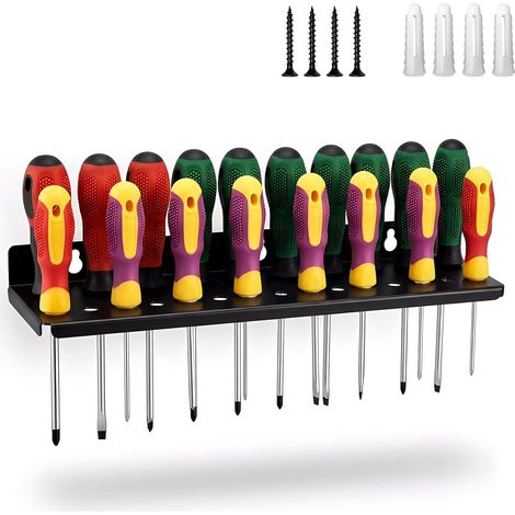 Porte-outils, 25 trous, porte-outils, mural, en acier au carbone, noir, avec vis et tubes d'expansion, pour garage, atelier, établi (1/5)