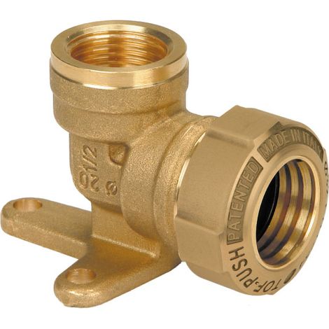 RACCORDO CURVO IN OTTONE FEMMINA FLANGIATO TOF-PUSH OT ø25X3/4 - ANELLO DI ANCORAGGIO METALLICO   EFFEBI S.P.A.