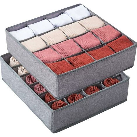Underwear Drawer Organizer, 2 Pack 24 or 16 Compartments Foldable Closet Storage Organizer for Clothes, Socks, Underwear, MUMU (1/4)