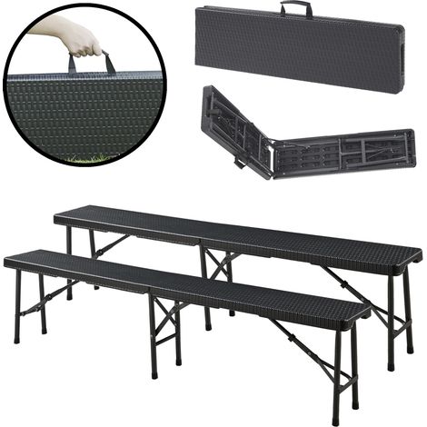 Set di 2 Panche Pieghevoli Mark 180 x 25 x 43 cm Nero Effetto Rattan [en.casa]