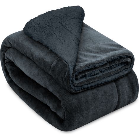 Beautissu Alina Plaid sherpa Plaid doux XXL 240cm, 220cm, anthracite
