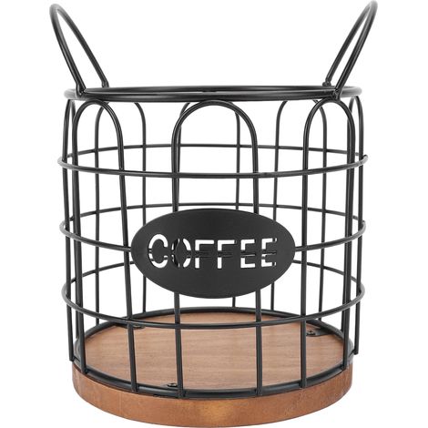 Porta capsule di caffè, contrappeso in filo metallico, base in legno, cestino porta capsule da cucina, colore nero. (1/5)