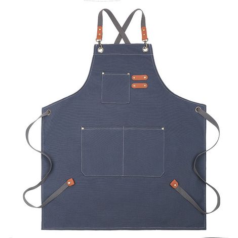 Tablier en toile à bretelles réglables, 3 poches, dos croisé, gris (1/5)