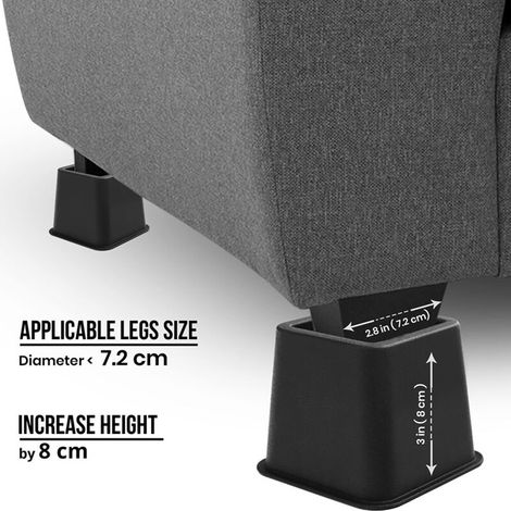 patas elevadoras ajustables para muebles (4 altas, 4 bajas) - Elevadores que ahorran espacio para cama, mesa y sofá (de 8 a 20 cm) (Negro) (1/3)