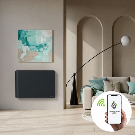 Thermoceram – Radiateur à inertie électrique 1500W – Double système de chauffe horizontal – Connecté – Chauffage intelligent pour 18 m² – Détection ouverture fenêtre