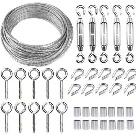 Ensemble de câble en acier inoxydable de 30,5 m avec tendeur de câble M5 robuste, enrouleur pour clôtures, kit de garde-corps à câbles, tendeurs de câble pour plantes grimpantes de jardin (1/5)