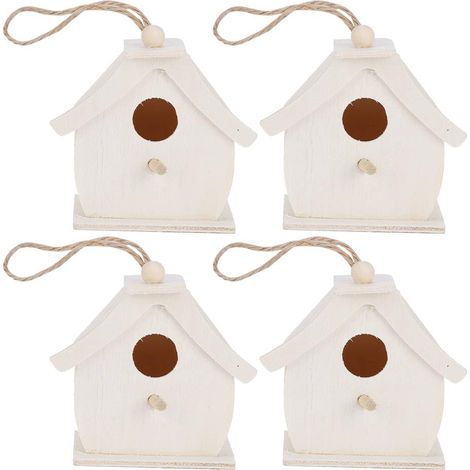 Set di 4 mini casette per uccelli in legno di sicomoro, da appendere, ideali per balconi, cortili o giardini.