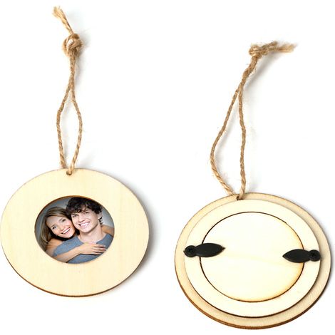 10 petits cadres photo ronds en bois avec cordelette pour la décoration murale (1/5)