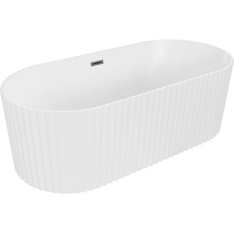Mexen Paola bañera exenta acanalada 170 x 80 cm, blanco mate, rebosadero gun gray cepillado - 52721708001-66 (1/3)