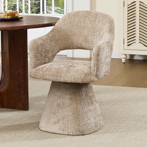 Wahson Esszimmerstühle drehbar Chenille, Ergonomische Lendenwirbel-Aussparung weich Armlehnen Moderner Polsterstuhl für Küche Esszimmer Schlafzimmer, Beige