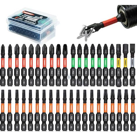 Jeu Embouts de Vissage 50 mm Torx PH PZ Hex Fente Acier S2 Embouts Magnétiques Visseuse Tige Hex 1/4 Boîte (1/5)