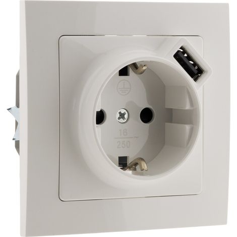 Prise encastrable Schuko 16A + USB - Kalya - Blanc - Zenitech (1/5)