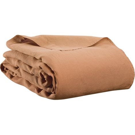 Drap plat coloris cannelle 240 x 300 cm - Linge de lit marron, jaune, beige et orange - PANGIVO (1/3)