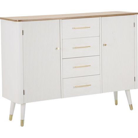 Buffet 2 Portes & 4 Tiroirs en Bois "Matera" 117cm Blanc & Naturel